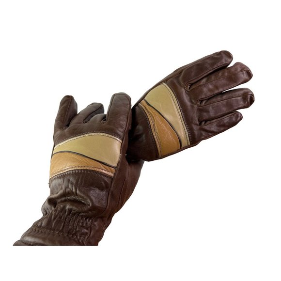 Vintage Kombi Gloves Brown Leather Beige MOD Retro Accessories - Picture 1 of 10